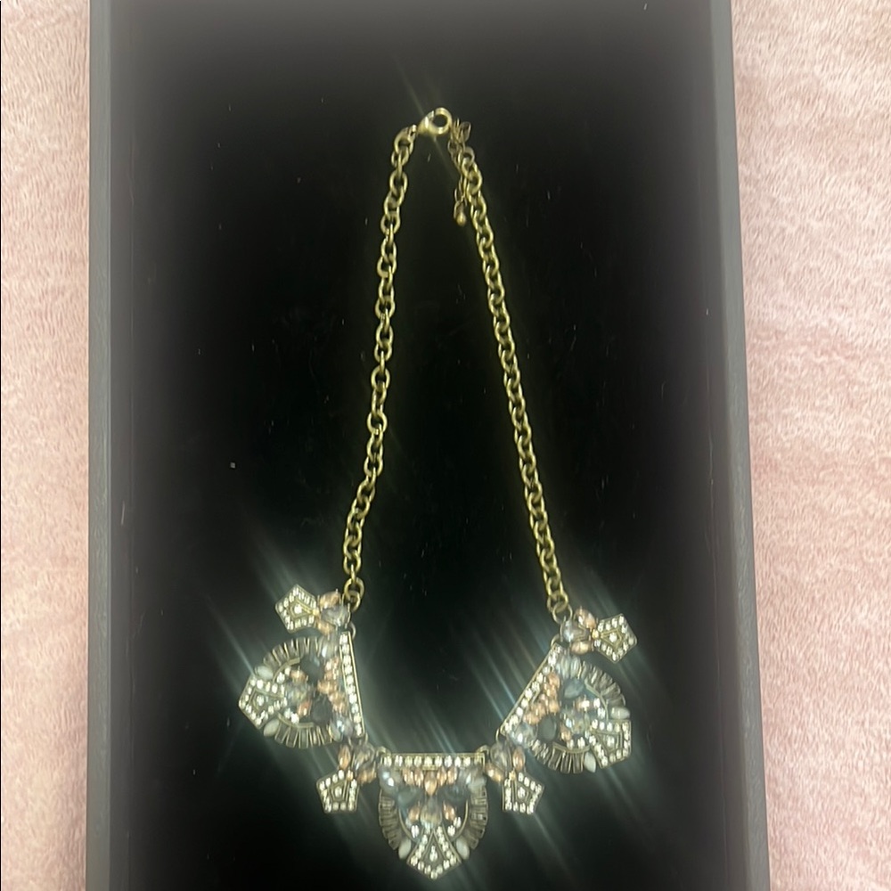 Elegant Antique Gold Necklace -Art Deco Style with Pink, Silver & Black Accents